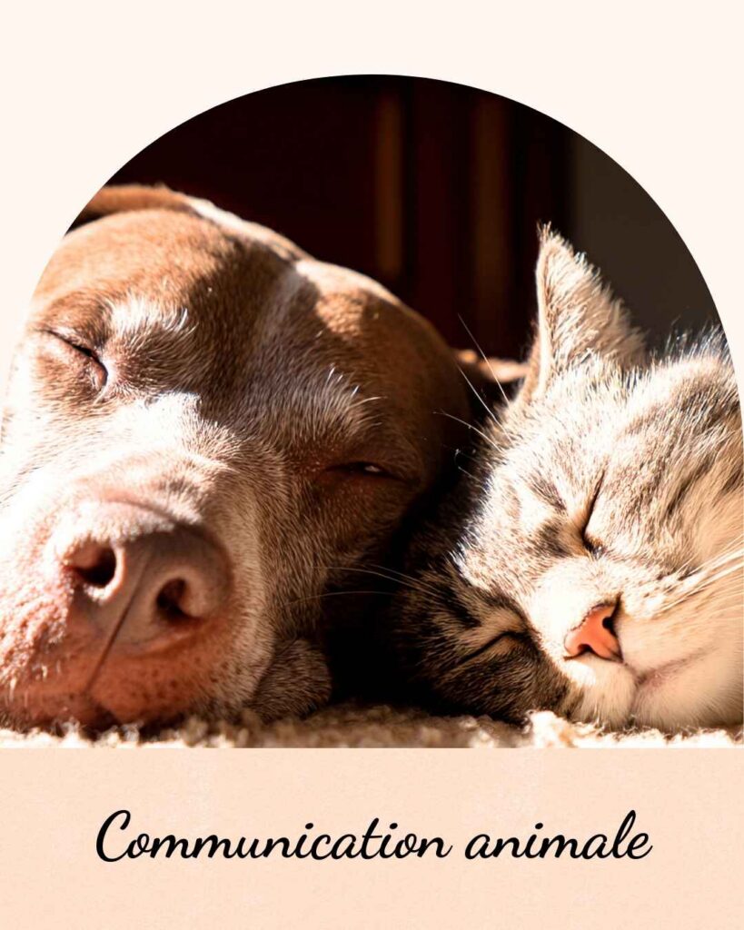 Un chien et un chat qui s'entendent bien et contents d'avoir fait une communication animale et d'avoir pu s'exprimer